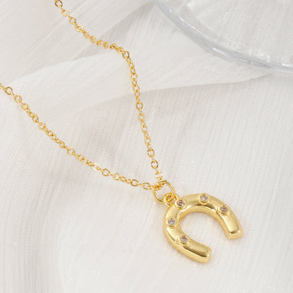 1 Piece Stylish West Cowboy 18K Real Gold Plated Brass Link Cable Chain Luck Horseshoe Pendant Charm Necklace For Women Gift