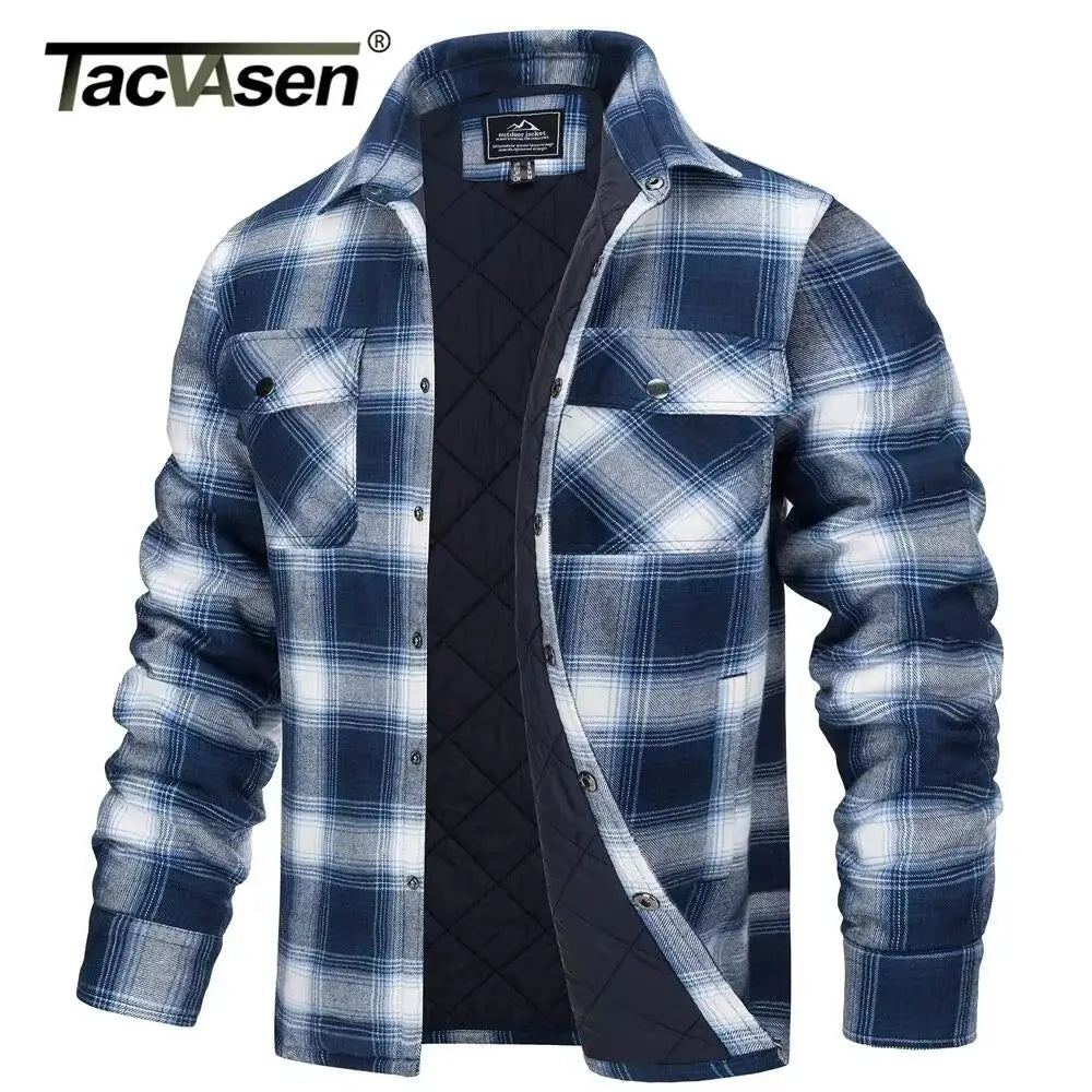 TACVASEN Veste d'hiver en coton à carreaux pour homme, manches longues, matelassée, doublée, en flanelle, multi-poches, vêtements d'extérieur, manteaux de randonnée