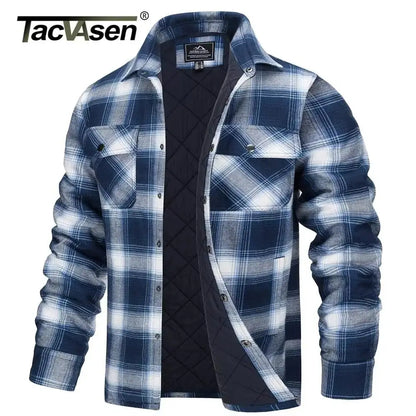 TACVASEN Veste d'hiver en coton à carreaux pour homme, manches longues, matelassée, doublée, en flanelle, multi-poches, vêtements d'extérieur, manteaux de randonnée