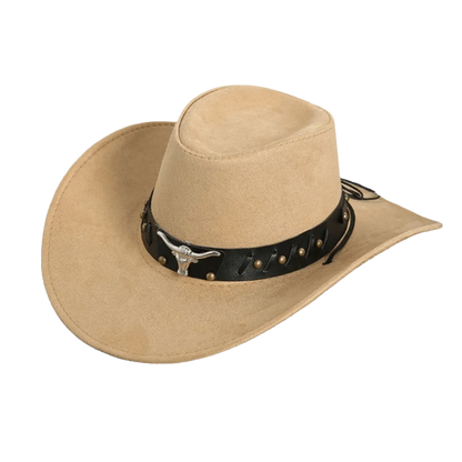 Chapeau de Cowboy occidental de Style ethnique Vintage, tête de vache à bord en rouleau, chapeau de Jazz en Polyester à large bord, chapeau de chevalier Cosplay
