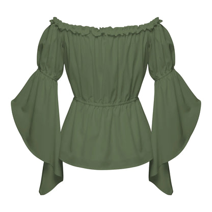 Chemises à volants Renaissance pour femmes, chemisier plissé à manches froissées, épaules dénudées, col bateau, chemise médiévale, chemise victorienne