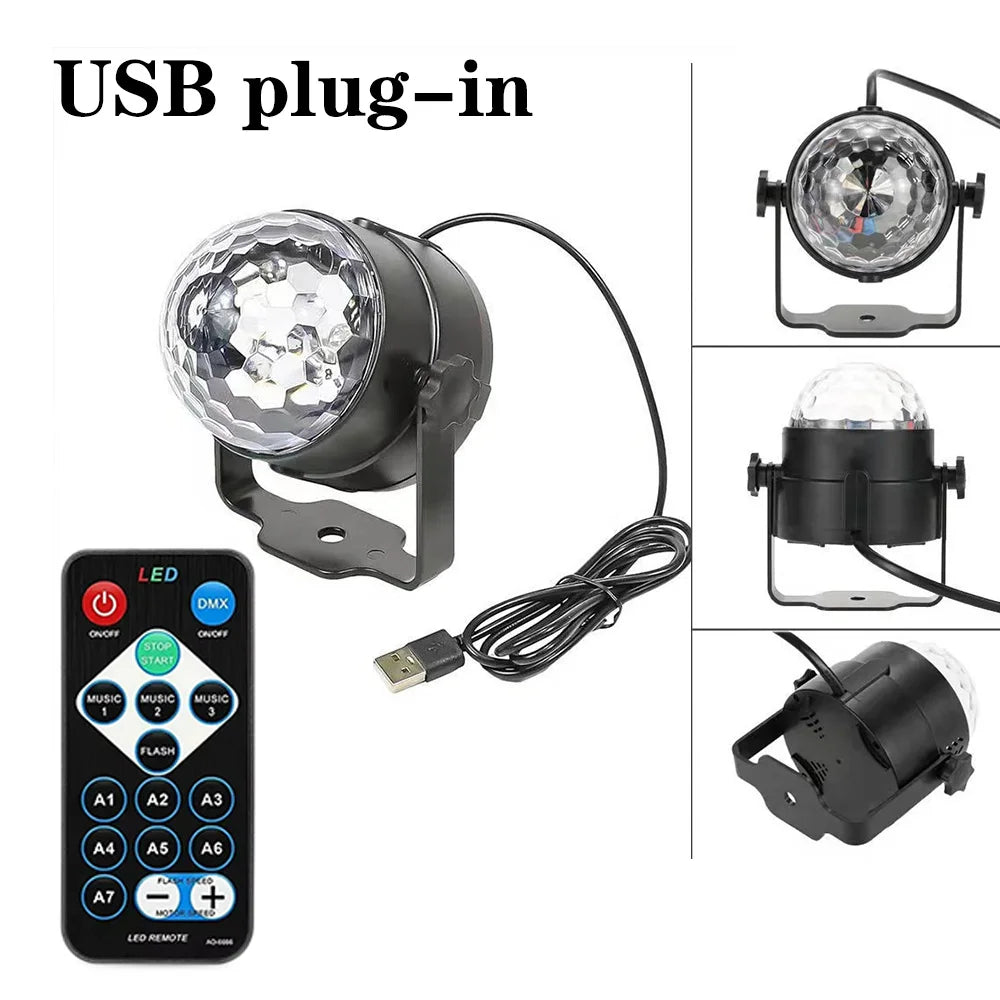 RGB LED Stage Disco Light Rotating DJ Ball Strobe Remote Sound Control Dj lights Karaoke Wedding Party Bar Club Laser Show Lamp