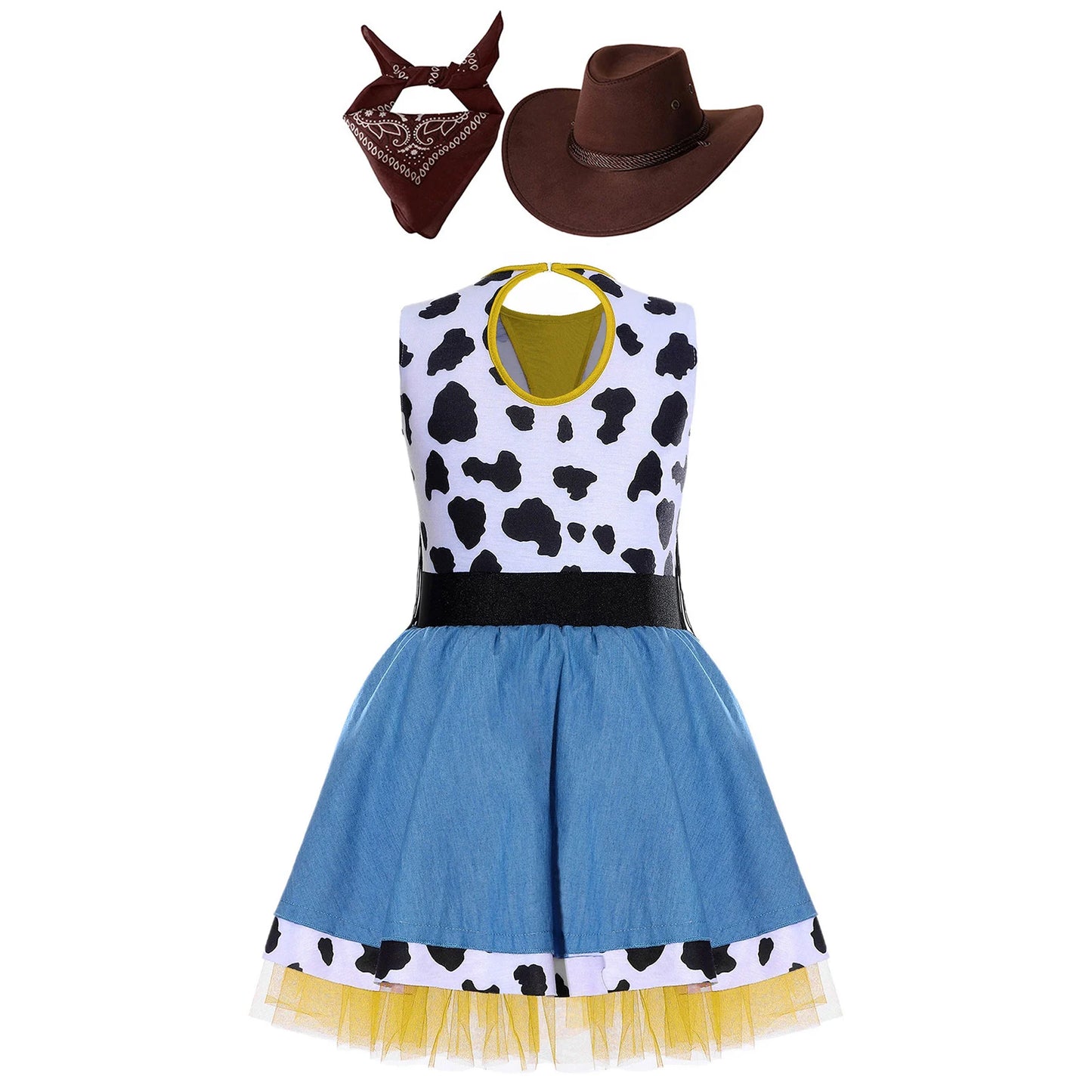 Costume de cow-girl western pour fille, 3 pièces, robe tutu à franges avec bandana et chapeau de cowboy