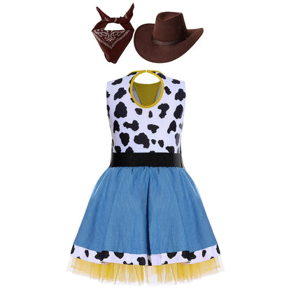Costume de cow-girl western pour fille, 3 pièces, robe tutu à franges avec bandana et chapeau de cowboy