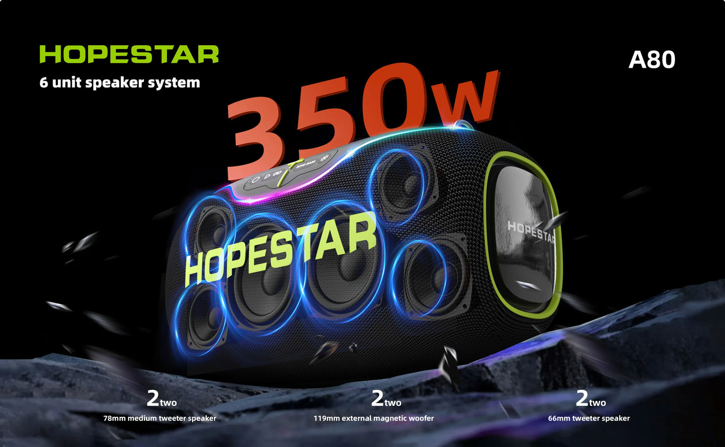 Hopestar speaker A80 alto gravador de áudio portátil de alta qualidade 350W RGB subwoofer home theater USB party computer DC