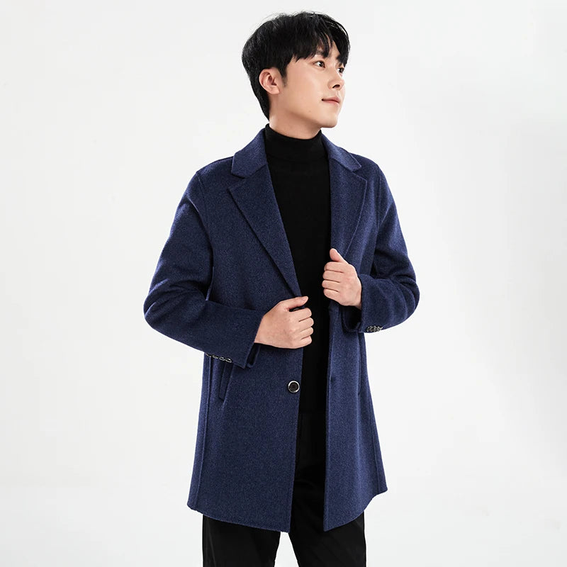Autumn and Winter Mid-Length Western-Style Business Reversible Woolen Coat Men's 100% Wool Handmade Coat Cashmere Overcoat Coat
