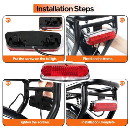 Feu arrière de vélo, feux d'avertissement de sécurité pour vélo électrique, feu arrière LED 12V - 60V avec réflecteur, point culminant de frein, connecteur SM étanche