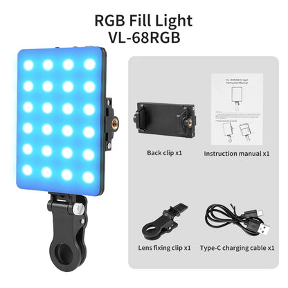 Mini lumière de remplissage LED RVB, poche droite, photographie vidéo, éclairage de poche, clip Vlog en direct pour téléphone, iPhone, iPad, ordinateur portable, appareil photo