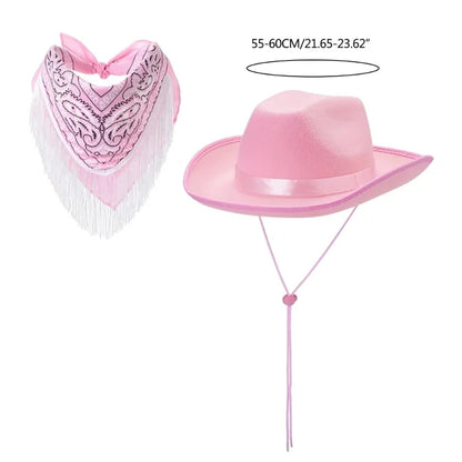 Fringed Cowgirl Costume Set for Bachelorettes Party Cowboy Hat Print Bandanas Women Bridal Shower Costumes NightClub Suit
