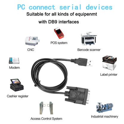 Adaptateur convertisseur USB RS232 vers DB 9 broches mâle, compatible avec Windows 7, 8 et 10 Pro, compatible avec divers périphériques série, câble de 75 cm