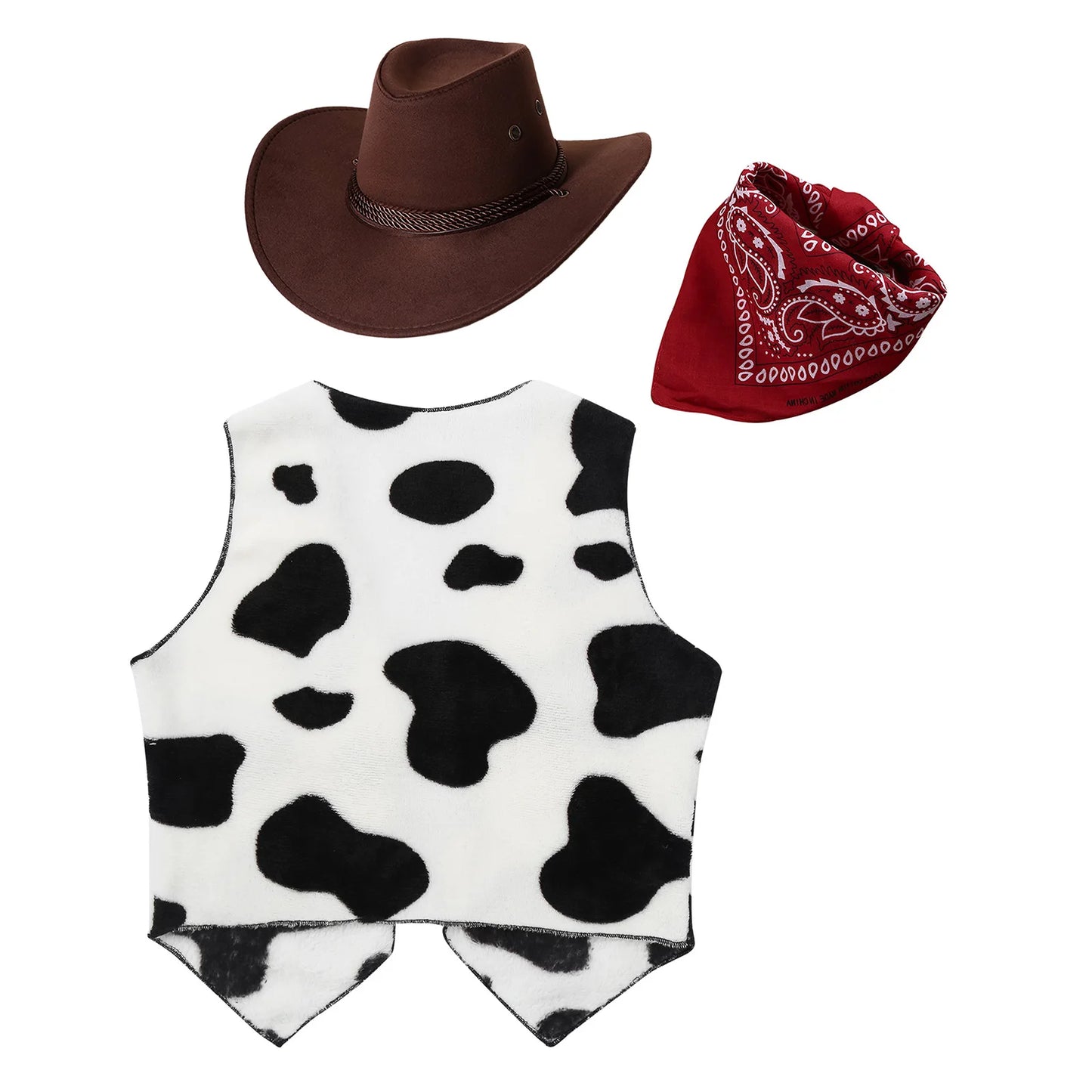 Costume de cow-boy et de cow-girl du Far West, déguisement d'Halloween, gilet sans manches à franges avec bandana et chapeau