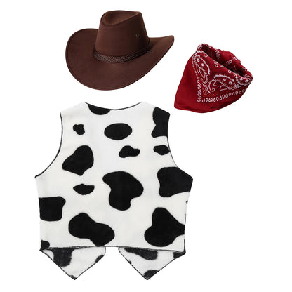 Costume de cow-boy et de cow-girl du Far West, déguisement d'Halloween, gilet sans manches à franges avec bandana et chapeau