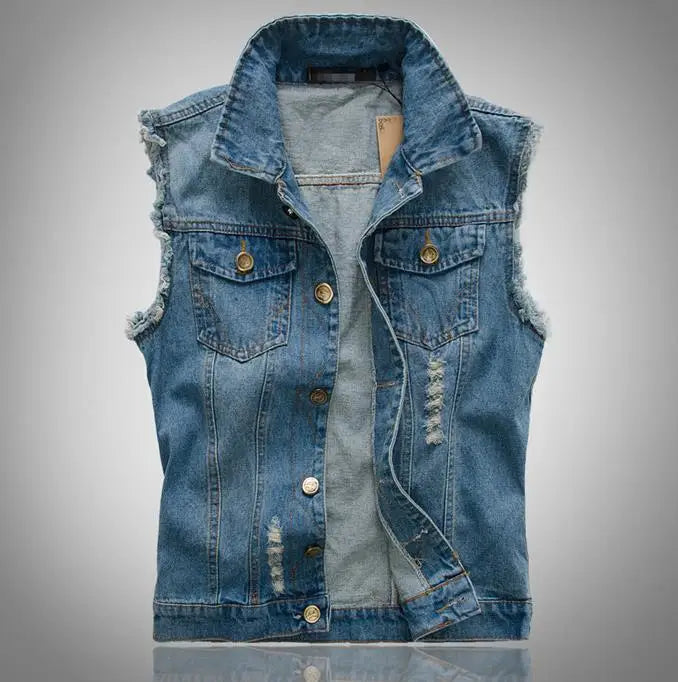 Hot Sale Jeans Vests Denim Vest Fleece Vest Mens Gilet Tactical Vests Hot Sale Gilet Biker Homme Sleeveless Jacket Male Tank