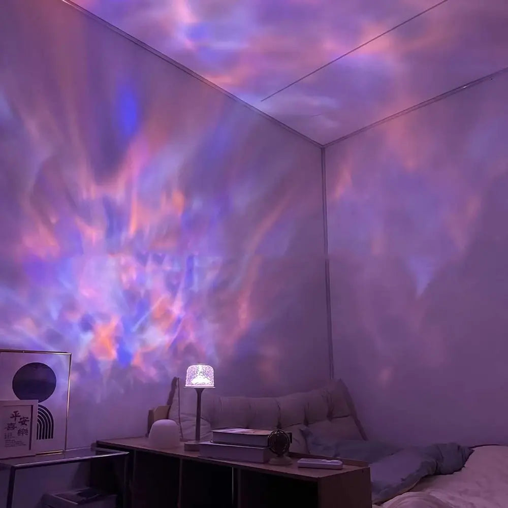 High Footed LED Atmosphere Desk Lamp Water Ripple Touch/Remote Control Projection Night Light Non-slip Bottom Romantic