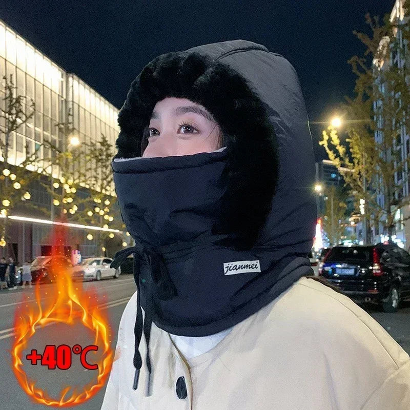 Cagoule thermique pour temps froid, écharpe d'hiver, capuche coupe-vent, chapeau en peluche, chauffe-cou, masque facial de Ski pour les activités de plein air