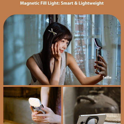 SmallRig Magnetic Phone Light,P48 Bi-Color Dimmable LED Fill-Light Foldable MagSafe Beauty Lamp Soft Panel,for IPhone16/Android