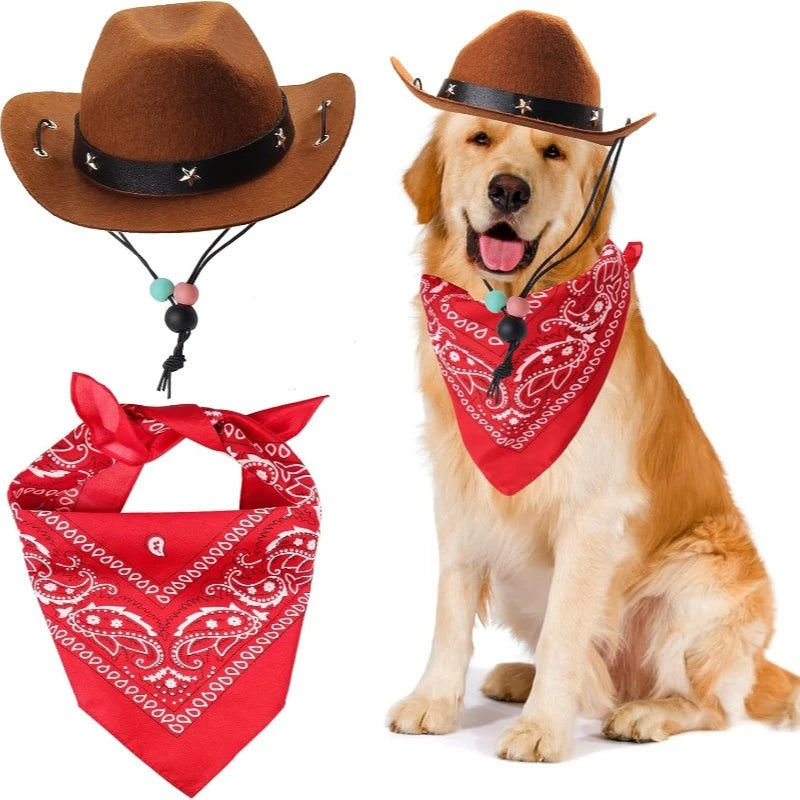 1 ensemble chien chat taille animal de compagnie chapeau de cowboy et bandana écharpe West accessoires pour chats chiens fête festival port quotidien