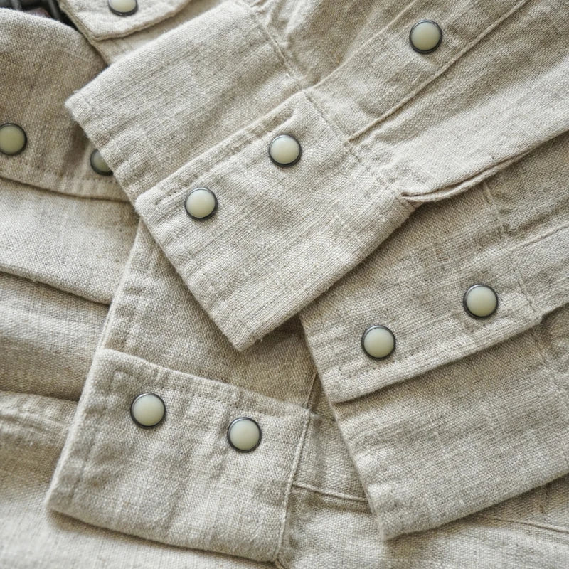 Western Sle Linen irt Men's Casual Long Sve Pure Color Loose Fit Classic Collar Button down Trendy Khaki irt