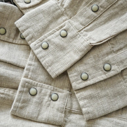 Western Sle Linen irt Men's Casual Long Sve Pure Color Loose Fit Classic Collar Button down Trendy Khaki irt