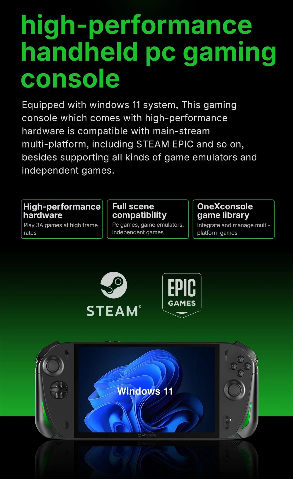 AOKZOE A1X AMD AI 9 HX 370 PC Game Console 8 Inch Native Landscape Screen Windows Handheld Laptops VRR 72.7Wh For Steam 3A Game