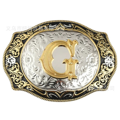 Boucle de ceinture avec lettres de A à Z, accessoires en alliage doré, style denim occidental