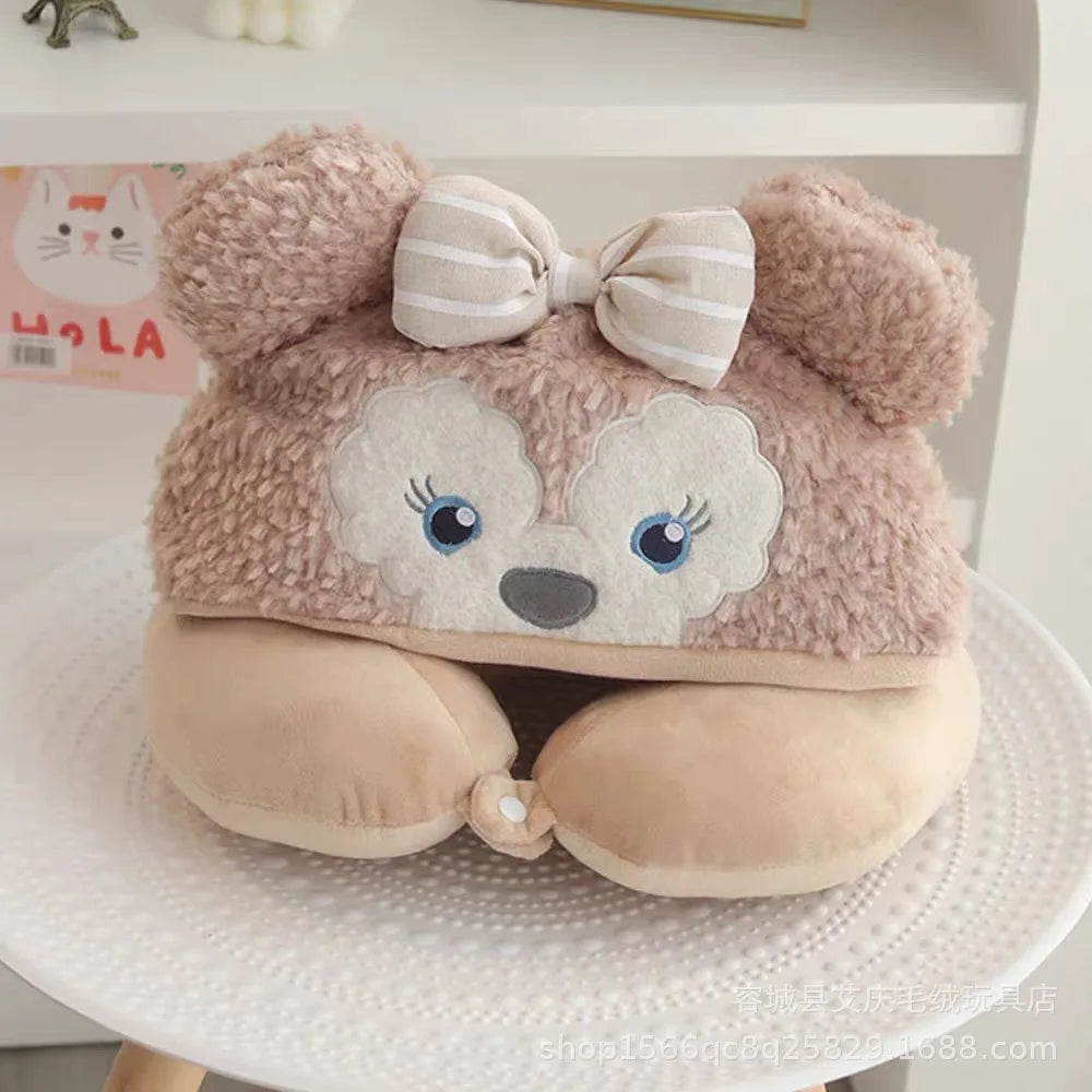 Cartoon plush Stitch Ling Nabelle U-shaped pillow with hooded neck pillow travel car plane office nap artifact girl gifts