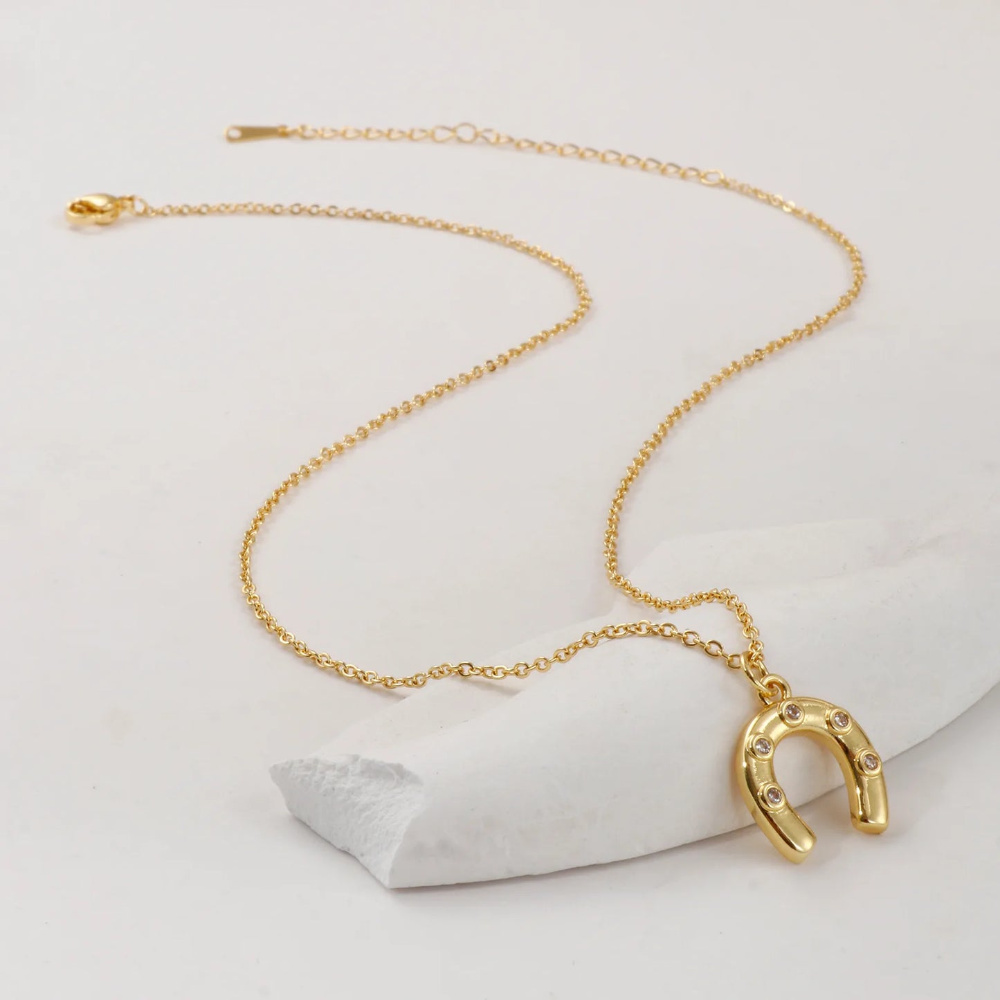 1 Piece Stylish West Cowboy 18K Real Gold Plated Brass Link Cable Chain Luck Horseshoe Pendant Charm Necklace For Women Gift