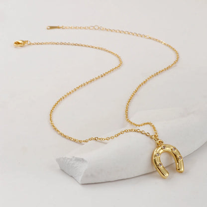 1 Piece Stylish West Cowboy 18K Real Gold Plated Brass Link Cable Chain Luck Horseshoe Pendant Charm Necklace For Women Gift