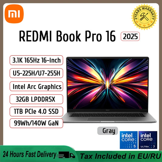 【2025 New】Xiaomi Laptop REDMI Book Pro 16 2025 Ultra5-225H Ultra7-255H/32GB/1TB/3.1K/165Hz Grey