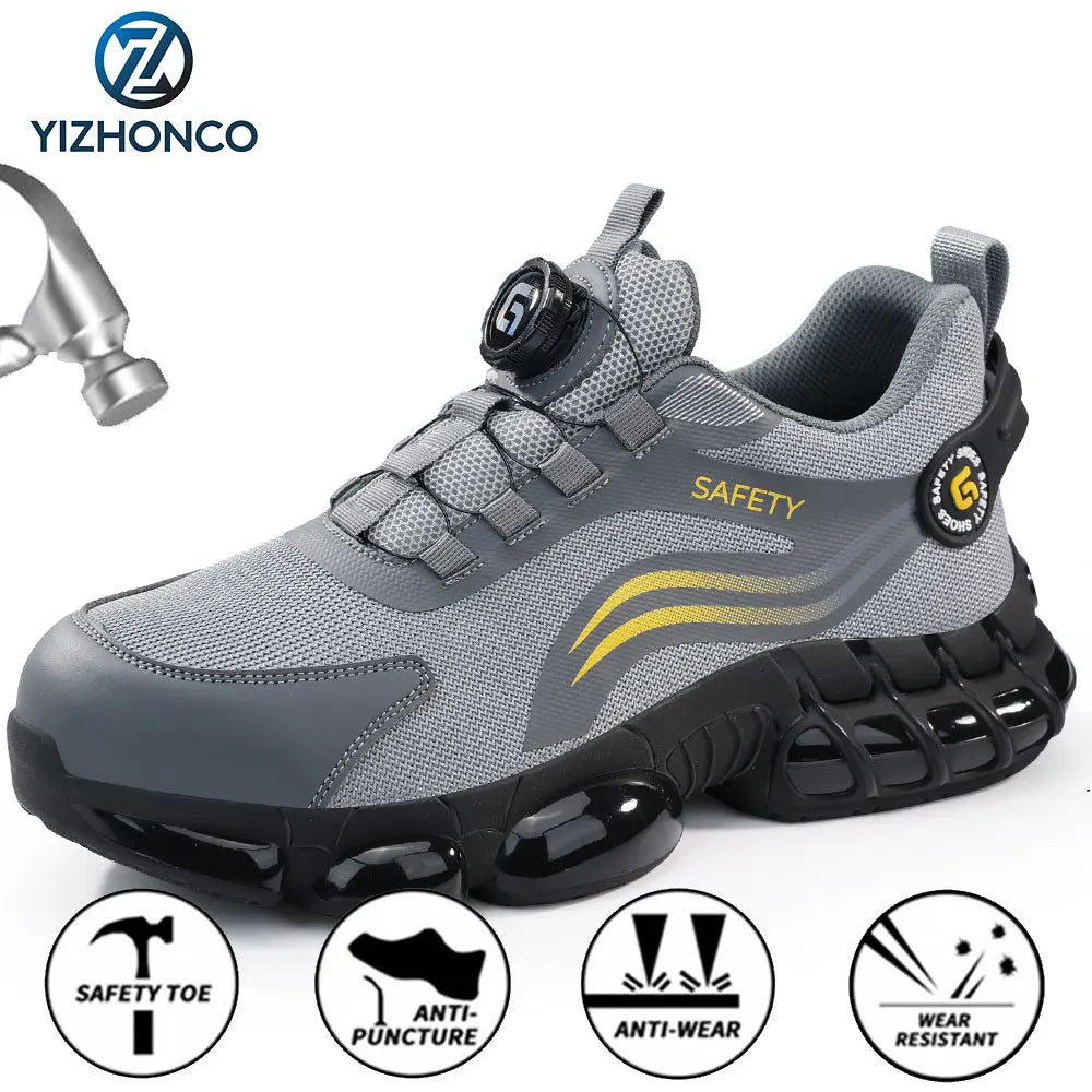 YIZHONCO Autumn Safety Shoes BOA Men Sneakers Steel Toe Cap Shoe Work Shoes Puncture-Proof Work Safety Shoes Boots