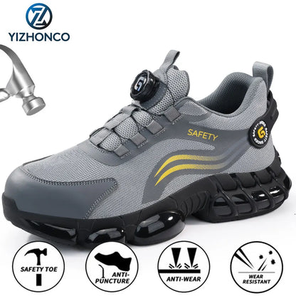 YIZHONCO Autumn Safety Shoes BOA Men Sneakers Steel Toe Cap Shoe Work Shoes Puncture-Proof Work Safety Shoes Boots