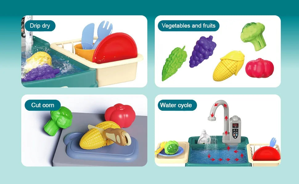 Children's Play At Home Toys Early Education Kitchen Simulation Electric Dishwashing Table Water Outlet Vegetable Washing Toys