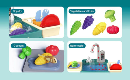 Children's Play At Home Toys Early Education Kitchen Simulation Electric Dishwashing Table Water Outlet Vegetable Washing Toys