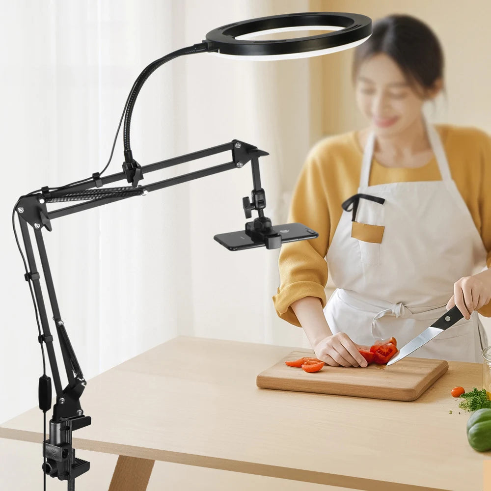 LED Phone live streaming Fill Light with Flexible Robotic Arm Phone Holder Fixed Shooting Recording Live Streaming Selfie Stick