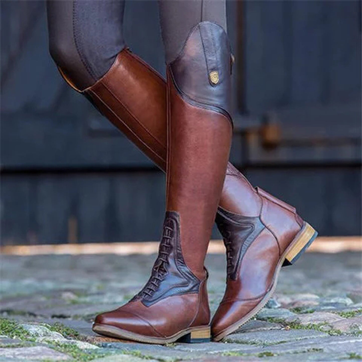 Women's Equestrian Boots Leather Knee High Shoes Vintage Horse Riding Boots Autumn Winter Mountain Riding Boots Botas Mujer