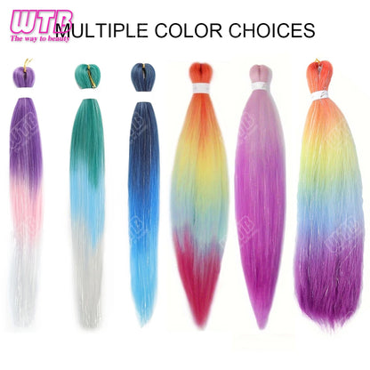 Postiche synthétique ombré arc-en-ciel de 66 cm, couleurs mélangées, long et lisse, tresses jumbo au crochet pour femmes