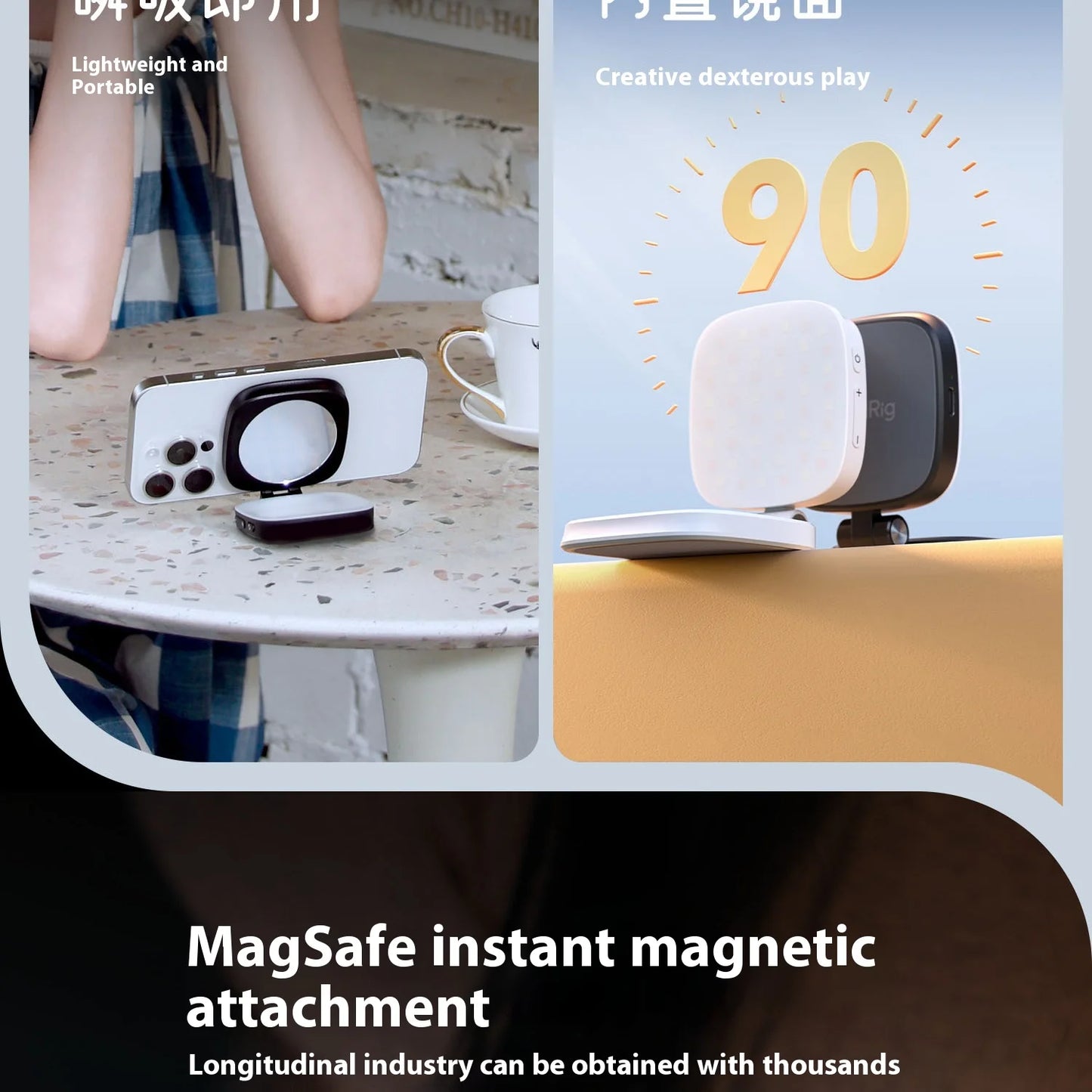 SmallRig Magnetic Phone Light,P48 Bi-Color Dimmable LED Fill-Light Foldable MagSafe Beauty Lamp Soft Panel,for IPhone16/Android