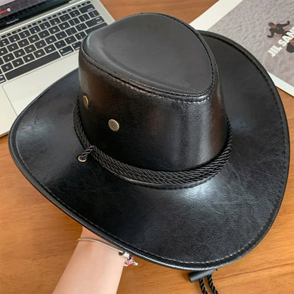 Chapeau de Cowboy occidental de Style ethnique Vintage, chapeau de chevalier en Polyester à bord roulé, chapeau de Jazz de Cowgirl noir/marron, Cosplay