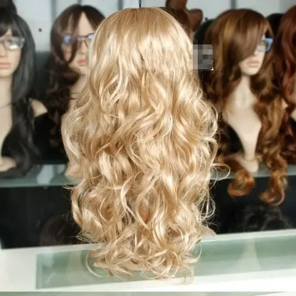 Perruque longue ondulée en cheveux synthétiques, couleur or, résistante à la chaleur, pour cosplay, femme, blonde métissée, idéale pour les fêtes.