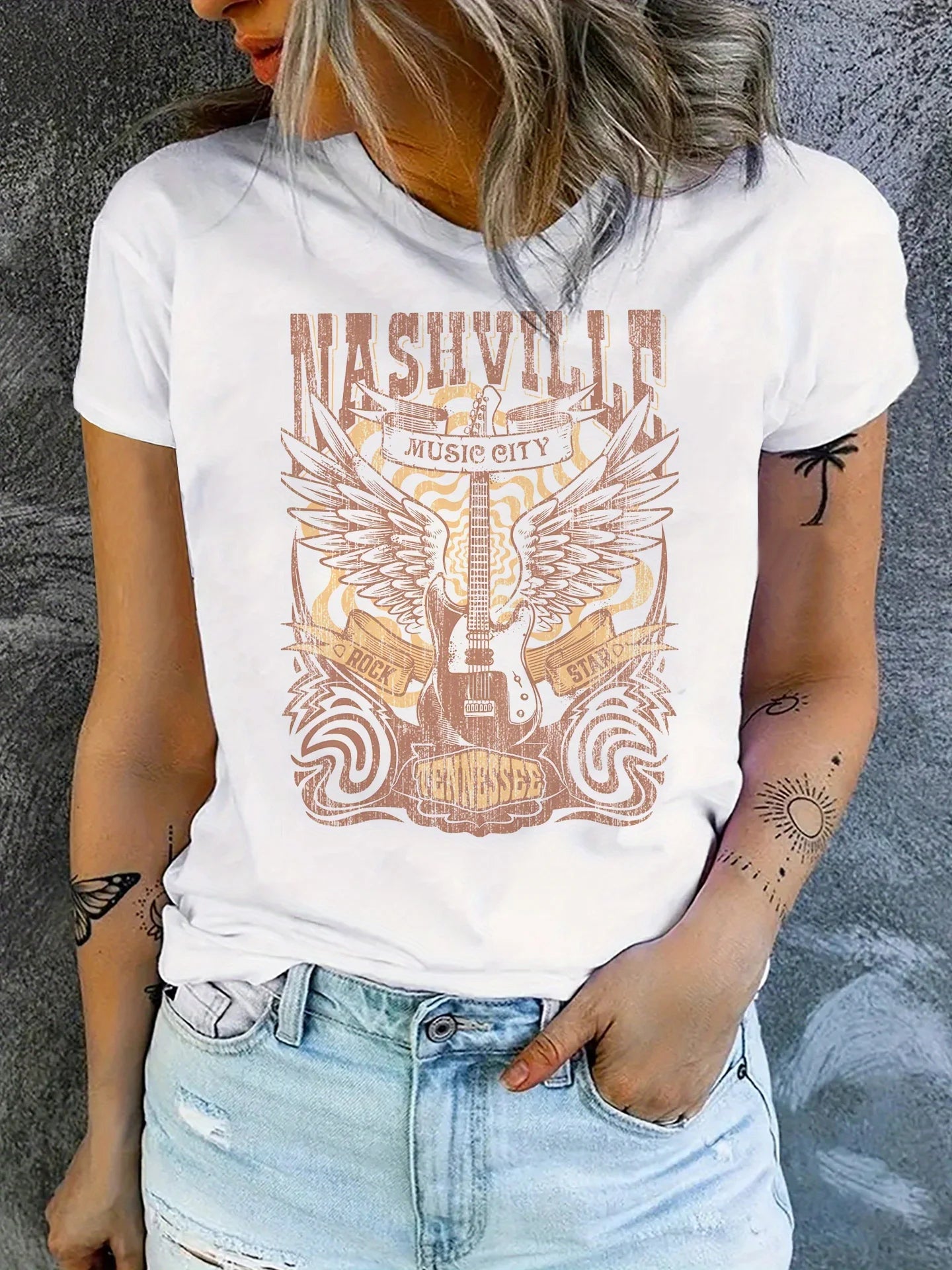 Country Music Graphic T-Shirt Short Sleeve Crew Neck Casual Top Tee For Spring & Summer Western Vintage Fashion Women's Clothing