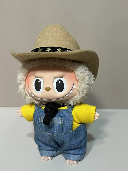 Tenue de poupée Labubu de 15 à 17 cm - Ensemble de vêtements style cowboy avec chapeau et accessoires | Accessoires Labubu | Labubu