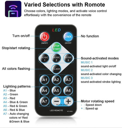 RGB LED Stage Disco Light Rotating DJ Ball Strobe Remote Sound Control Dj lights Karaoke Wedding Party Bar Club Laser Show Lamp