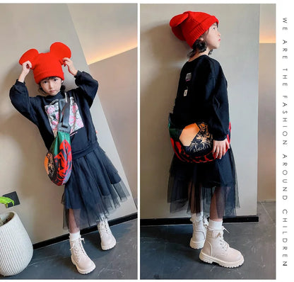 Kids Leather Chelsea Boots Waterproof Non-slip Autumn Winter Plush Warm Snow Boots Children Casual Sneakers Fashion Shoes Girls