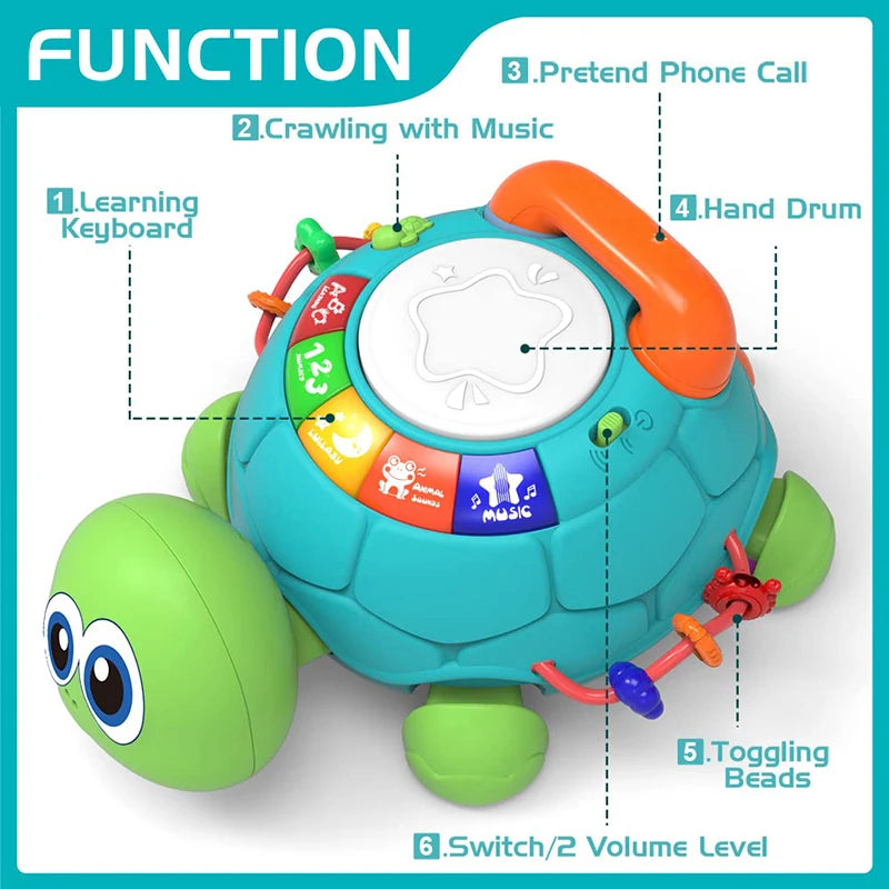 Jouets pour bébés de 6 à 18 mois : musique, tortue rampante, son lumineux, musique, jouet pour filles et garçons, jouets éducatifs pour l'apprentissage précoce, cadeaux pour nourrissons et tout-petits