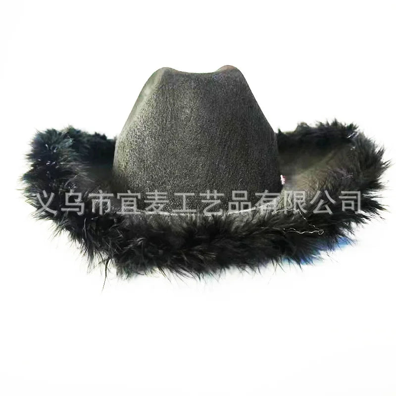 Chapeau de cow-girl rose pour femme, chapeau de cowboy à bord en fourrure rose, pour bar, danse, fête, déguisement, pour filles heureuses, chapeau de cowboy rose pour fête d'anniversaire