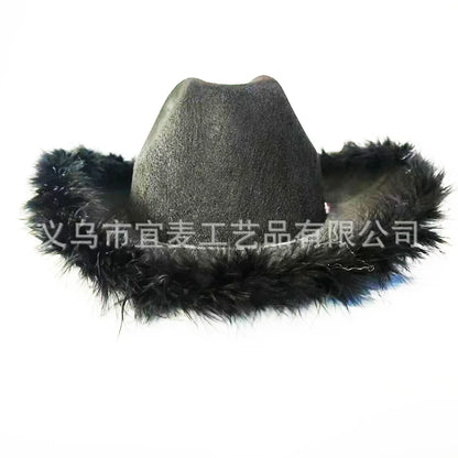 Chapeau de cow-girl rose pour femme, chapeau de cowboy à bord en fourrure rose, pour bar, danse, fête, déguisement, pour filles heureuses, chapeau de cowboy rose pour fête d'anniversaire