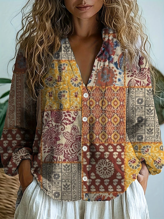 Women's casual western ethnic style commuter long-sleeved shirt