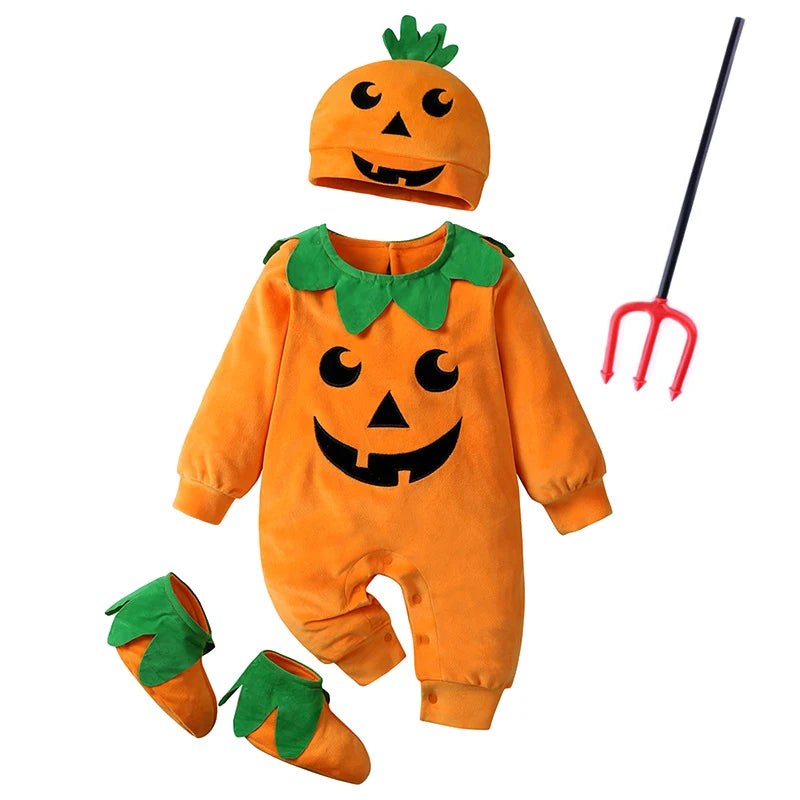3-24M pumpkin Cosplay Baby Girls Boys Halloween Costume Sets Long Sleeve Cosplay jumpsuit for boys Carnival Party Clothes