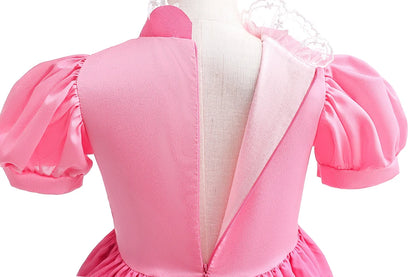 Peach Princess Costume with LED Color Light Toddler Birthday Game Role Play Dress Girl Halloween Festival Gown Pink Lace 2-9 Y C