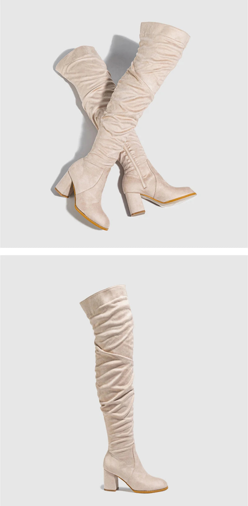 Liyke 2025 Autumn Winter Black Brown Over The Knee Boots Women Sexy Pointed Toe Zip Thigh High Shoes Square Heels Booties Femme